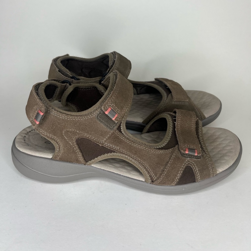 Clarks Collection Sandals Ankle Strap Women Size 42.5  US 11M Brown Suede